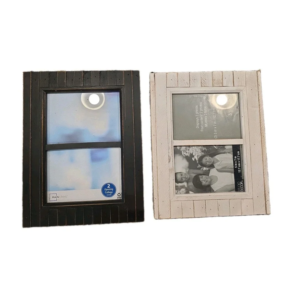 Set Of 2 Distressed Country Wood Collage Frames White & Black 5x7 Photos